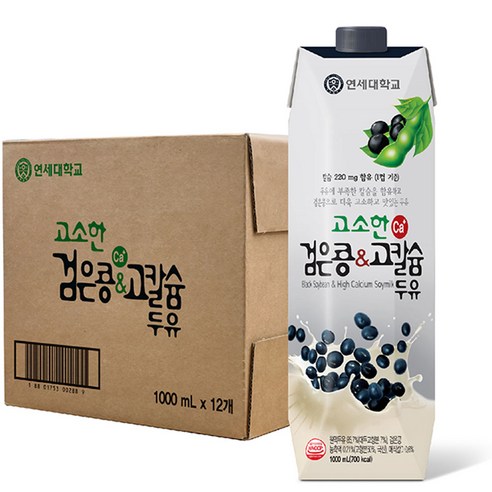 연세우유 고소한 검은콩 앤 고칼슘 두유, 1000ml, 12개입