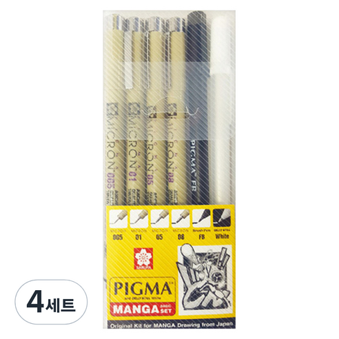 PIGMA 사쿠라 마이크론 망가 젤잉크펜 6종 세트, 화이트, 4세트