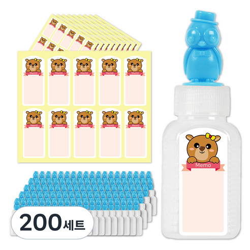 연두앵두 펭귄 캐릭터약병 20ml + 곰돌이 방수스티커, 200세트