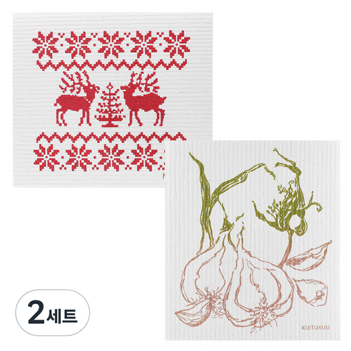 쿠 핀란드 행주 2p 세트 순록 + 마늘, 2세트, 혼합 색상