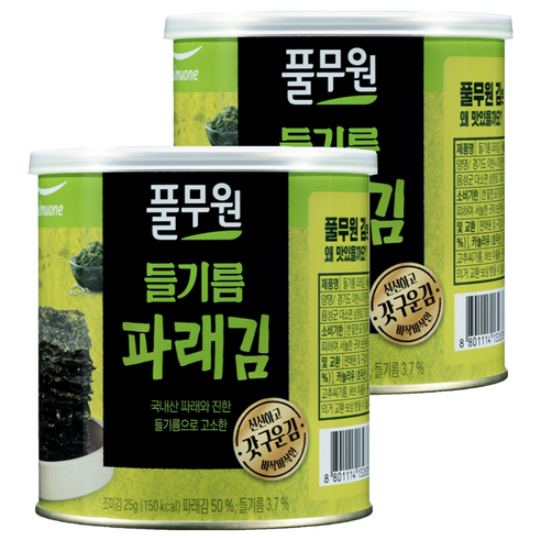 풀무원 파래김 캔, 25g, 2개