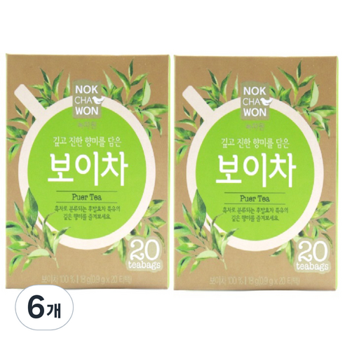 녹차원 보이차, 0.9g, 20개입, 6개