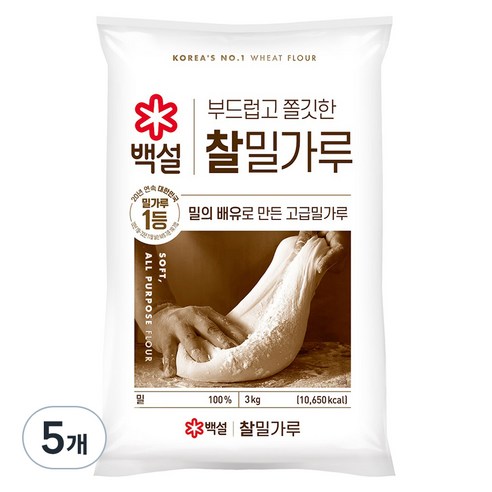 백설 찰밀가루, 5개, 3kg