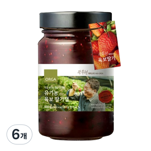 ORGA 유기농 육보 딸기잼, 600g, 6개