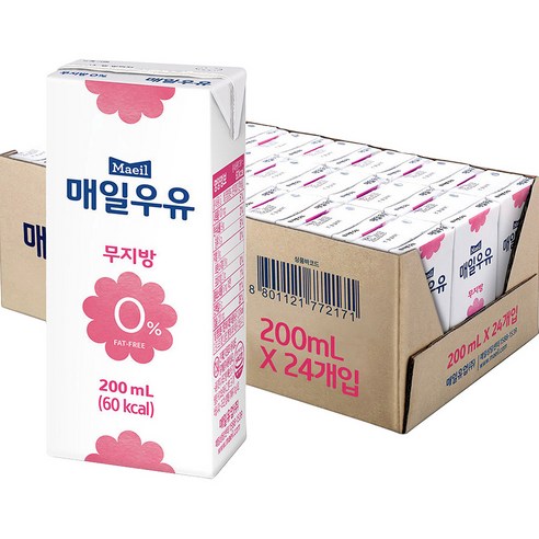 매일유업 무지방 0% 멸균 우유, 200ml, 24개