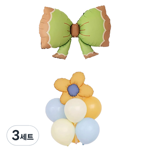 와우파티코리아 데이지 파우더 리본 풍선 꽂이 세트, 3세트, 옐로우