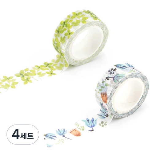 라이프포인트 내츄럴 일러스트 마스킹 테이프, 03알란토인, 19신록, 4세트