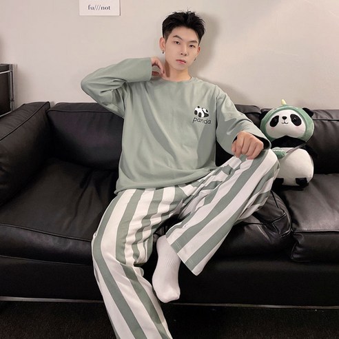 세컨핑크 커플용 판다 긴팔 잠옷 상하의 세트