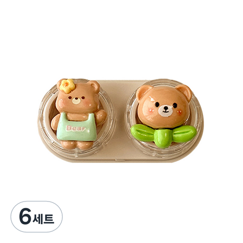 특별한상점 귀여운 휴대용 서랍형 콘택트렌즈 케이스 세트, 베어, 6세트