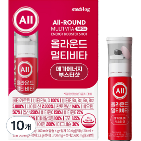 올라운드 멀티비타 메가에너지 부스터샷 마시는 이뮨 액상, 8회분, 10개