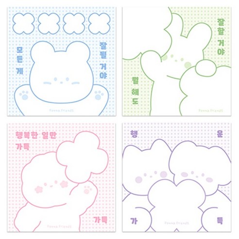 도나와 친구들 부적 떡메모지 100p x 4종 세트, 혼합색상, 1세트