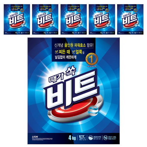 비트 딥클린 세탁 분말세제 본품, 4kg, 6개