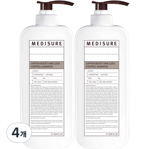 메디슈어 카페인 부스트 탈모 샴푸, 4개, 1000ml