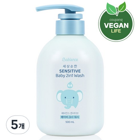 베비언스 센서티브 베이비 투인원 워시 파우더플로럴향, 500ml, 5개