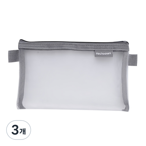 Hechooses 심플 메쉬 파우치형 필통, 그레이, 3개