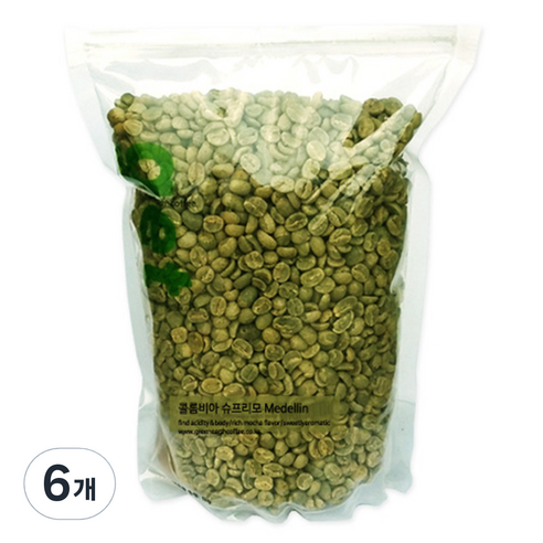 그린어쓰 콜롬비아슈프리모 Medellin 생두, 500g, 6개, 원두
