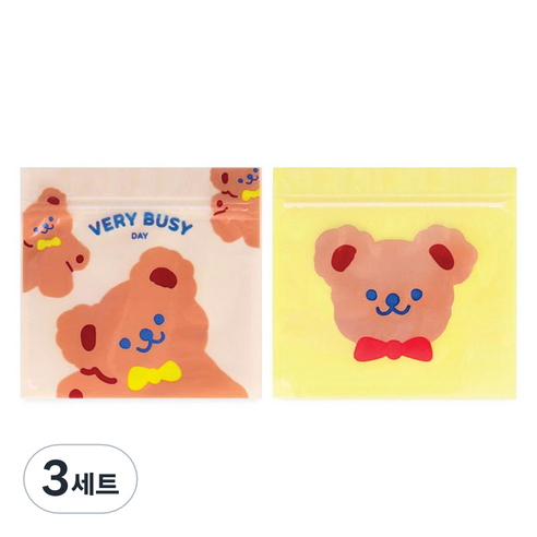 인디케이 바쁜 곰돌이 지퍼백 10p + 리본 곰돌이 지퍼백 10p 세트, 혼합색상, 3세트