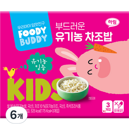 푸디버디 부드러운 유기농 차조밥 3p, 140g, 6개