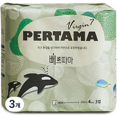 뻬르따마 3겹 천연펄프 두루마리 화장지 27m, 4개입, 3개