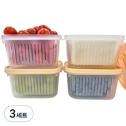 데일리픽 사각 물빠짐 과일 야채 보관 용기 베이지 4p, 3세트