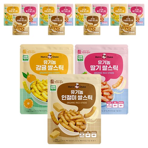맛있는풍경 유기농 쌀스틱 3종 세트, 딸기맛, 감귤맛, 인절미맛, 30g, 5세트