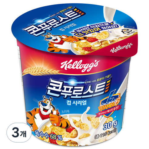 켈로그 콘푸로스트 컵 시리얼, 30g, 3개