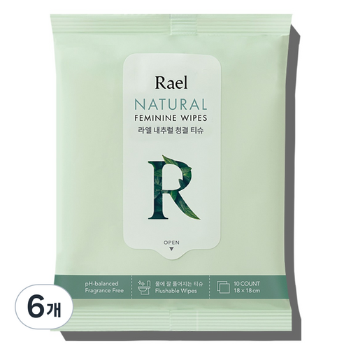Rael 내추럴 청결티슈, 47g, 6개