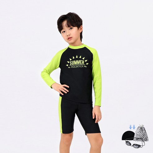 아쿠아티카 아동 래쉬가드 상하의 AQA313 + 선수용수경 + 수모 + 귀마개 + 비닐백세트