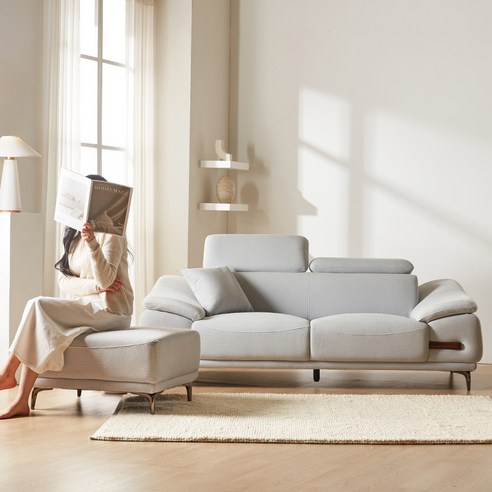 웰퍼니쳐 아폴론 아쿠아텍스 패브릭 3인용 소파 + 스툴 세트 방문설치, 라이트그레이