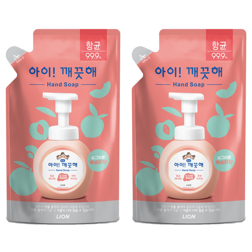 아이깨끗해 모이스처라이징 핸드워시 리필형 복숭아향, 200ml, 2개