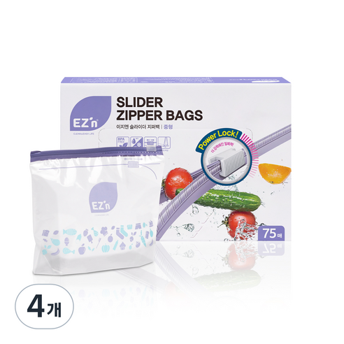 EZn이지엔 슬라이더 지퍼백, 중(M), 75개입, 4개