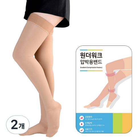 원더워크 의료용압박스타킹 베이지색 발막힘, 2개, 허벅지형