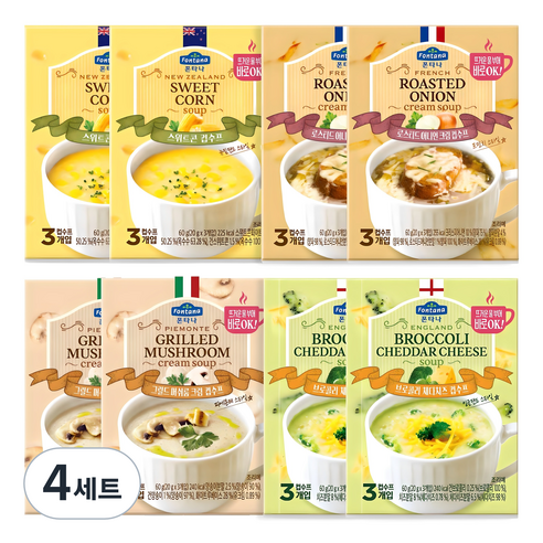 폰타나 컵수프 머쉬룸 2p + 콘 2p + 브로콜리 2p + 어니언 2p, 480g, 4세트