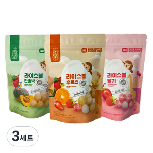 아비삭 유아 라이스볼 간식 30g x 3종세트, 딸기, 후르츠, 단호박, 3세트