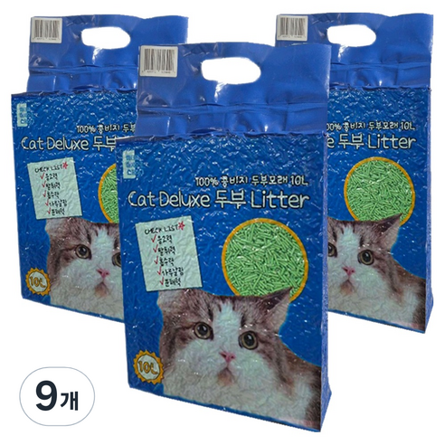 마마쇼 디럭스 가는입자 두부 고양이 모래, 10L, 9개, 녹차향