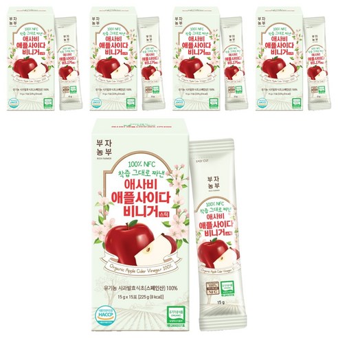 부자농부 100 NFC 착즙 그대로 짜낸 애사비 애플사이다비니거 스틱 15p, 5개, 225g