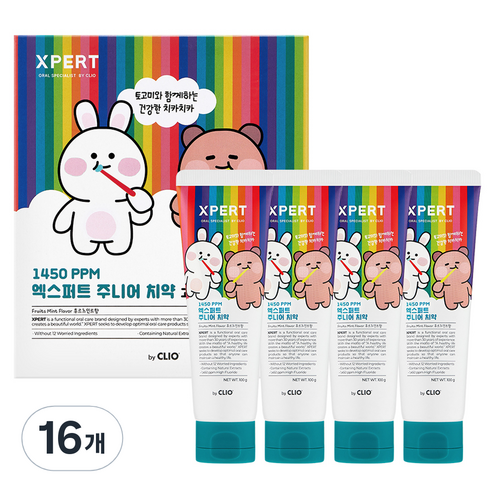 크리오 엑스퍼트 고불소 충치케어 어린이 치약 후르츠 민트향, 100g, 16개