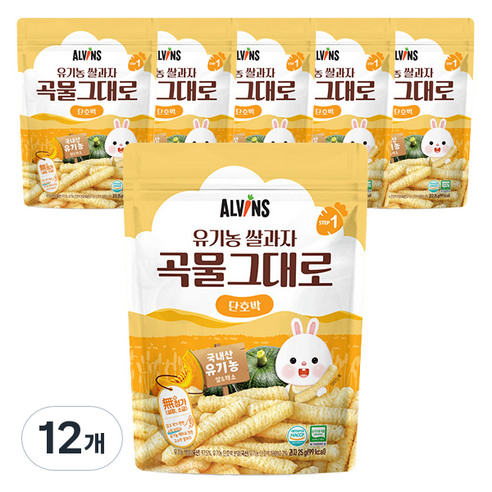엘빈즈 유기농 쌀과자 곡물그대로, 단호박, 12개, 25g