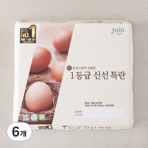조인 무항생제 인증 1등급 신선 특란 1800g, 30구, 6개