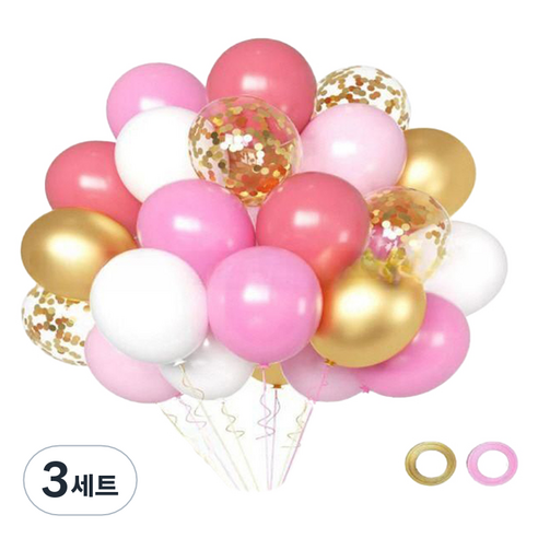 만들하비 컨페티 풍선 30p 세트, 골드로즈(랜덤발송), 3세트