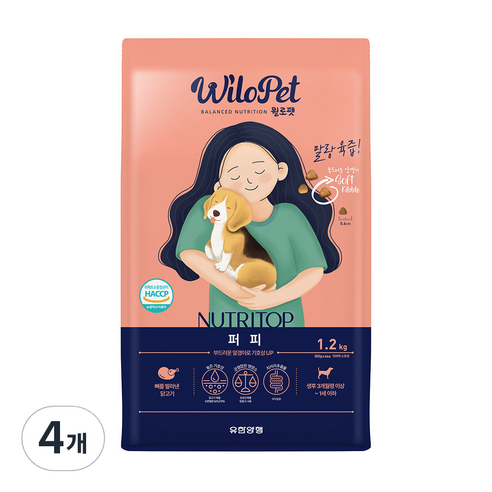 윌로펫 퍼피 뉴트리탑 반려견 소프트사료, 닭, 1.2kg, 4개