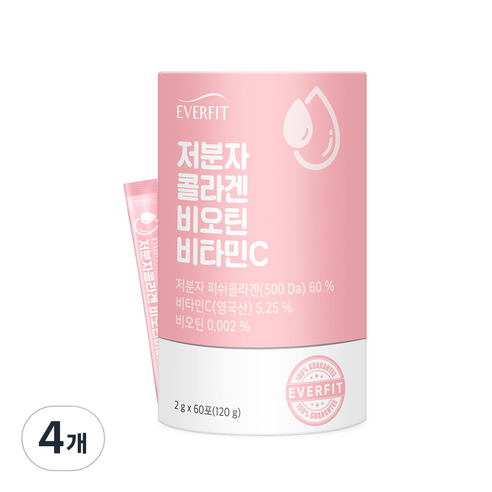 에버핏 어린 저분자 콜라겐 비오틴 비타민C 60포, 120g, 4개
