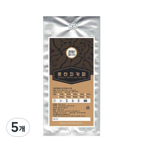 쿤타치커피 과테말라 안티구아 원두커피, 홀빈(분쇄안함), 200g, 5개
