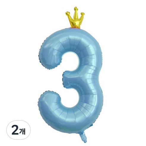 이자벨홈 생일파티 왕관 숫자 풍선 3 초대형, 블루, 2개