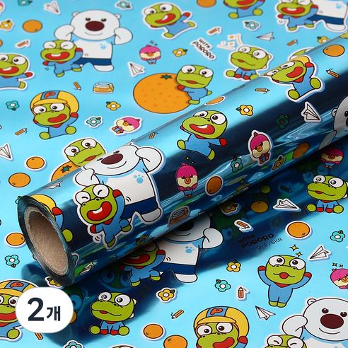 코코플러스 위드 뽀로로 롤 포장지 12m x 37.5cm, 블루, 2개
