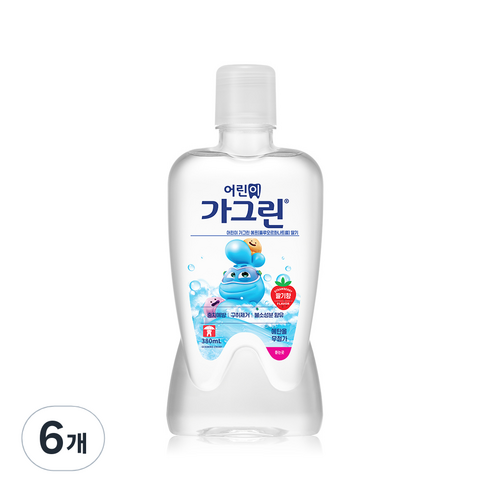 가그린 어린이용 구강청결제 딸기향 캐릭터 랜덤발송, 380ml, 6개