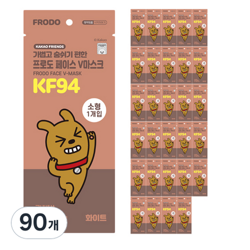 카카오프렌즈 프로도 페이스 브이마스크 소형 KF94, 1개입, 90개, 화이트