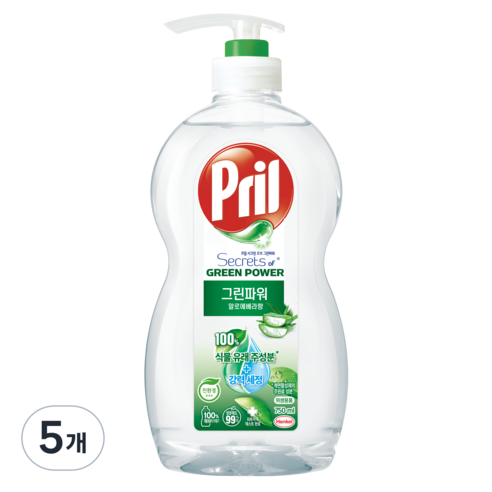 프릴 그린파워 알로에 베라 주방세제, 750ml, 5개