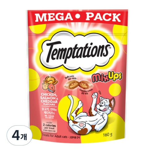 템테이션 고양이 믹스업 간식, 혼합맛(닭고기/연어/체다치즈), 160g, 4개