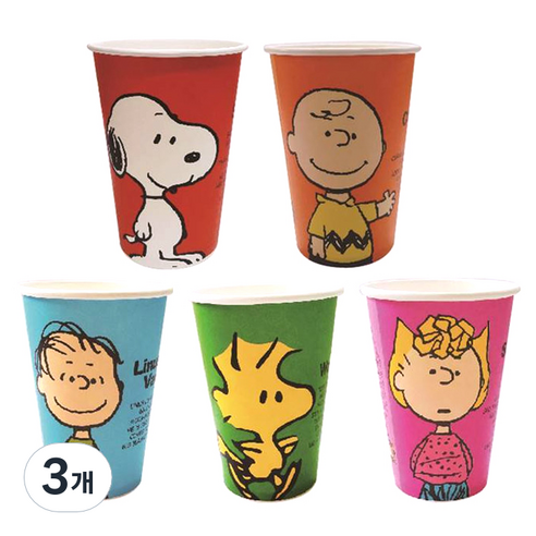피너츠 칼라 종이컵 혼합 5종 390ml, 50개입, 3개
